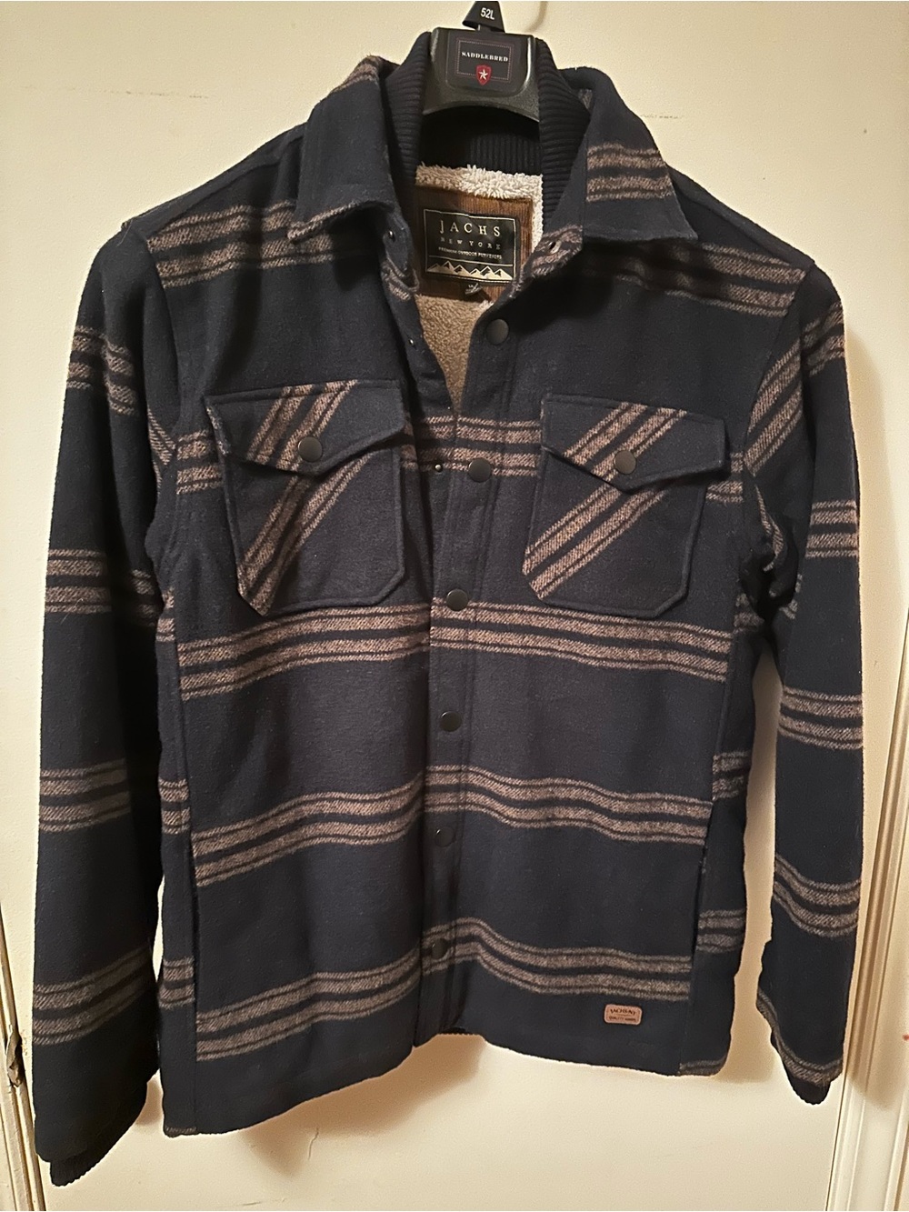 Jachs New York Sherpa Lined Wool Blend Jacket In Navy Stripe Sherpa